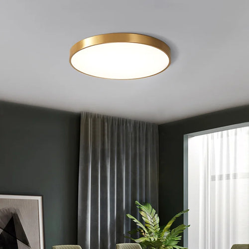Minimalist brass LED ceiling light with remote control - vue 4 sur 10