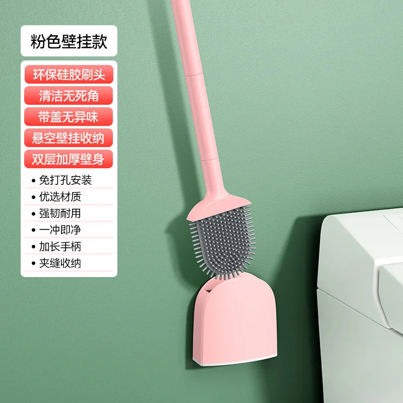 brosse de toilette en silicone avec support suspendu et manche long - vue 5 sur 8
