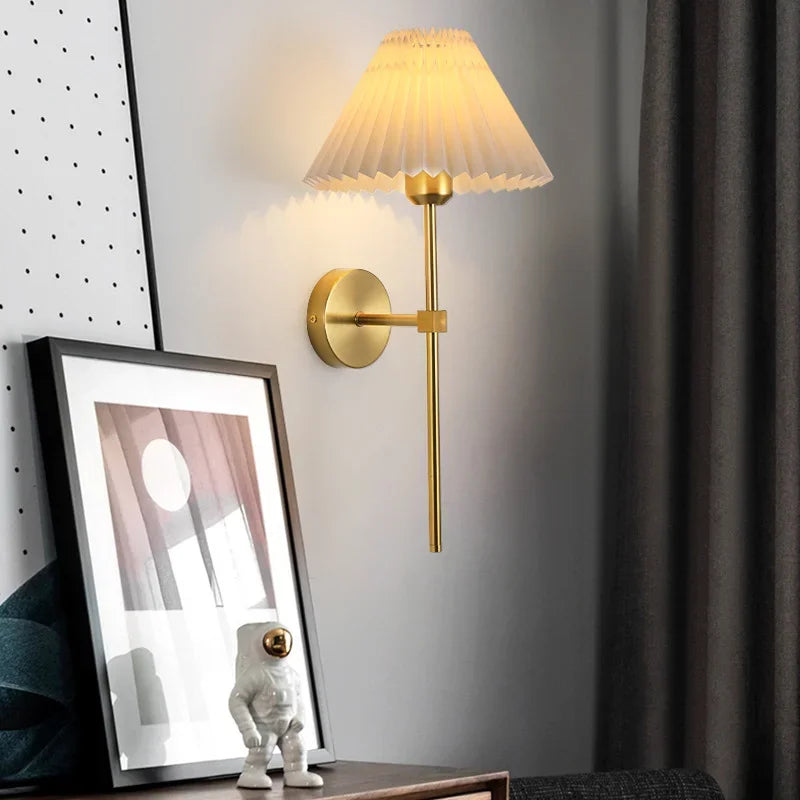 applique murale moderne plissée tissu éclairage hôtel nordique créatif - vue 4 sur 10