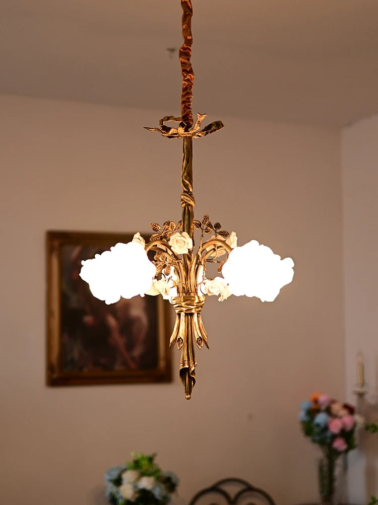 lustre en cuivre avec verre rose style classique européen à led - vue 6 sur 8