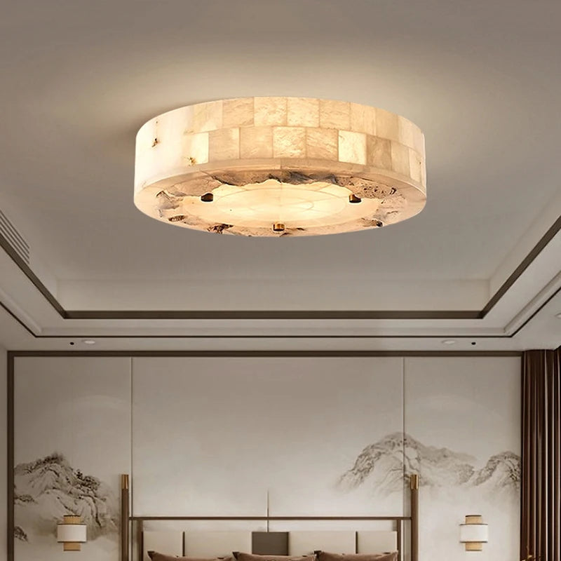 plafonnier luxueux en marbre naturel suspendu grand luminaire - vue 3 sur 9