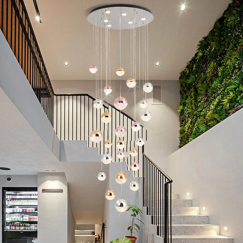 Modern minimalist long acrylic sphere chandelier for nordic villa