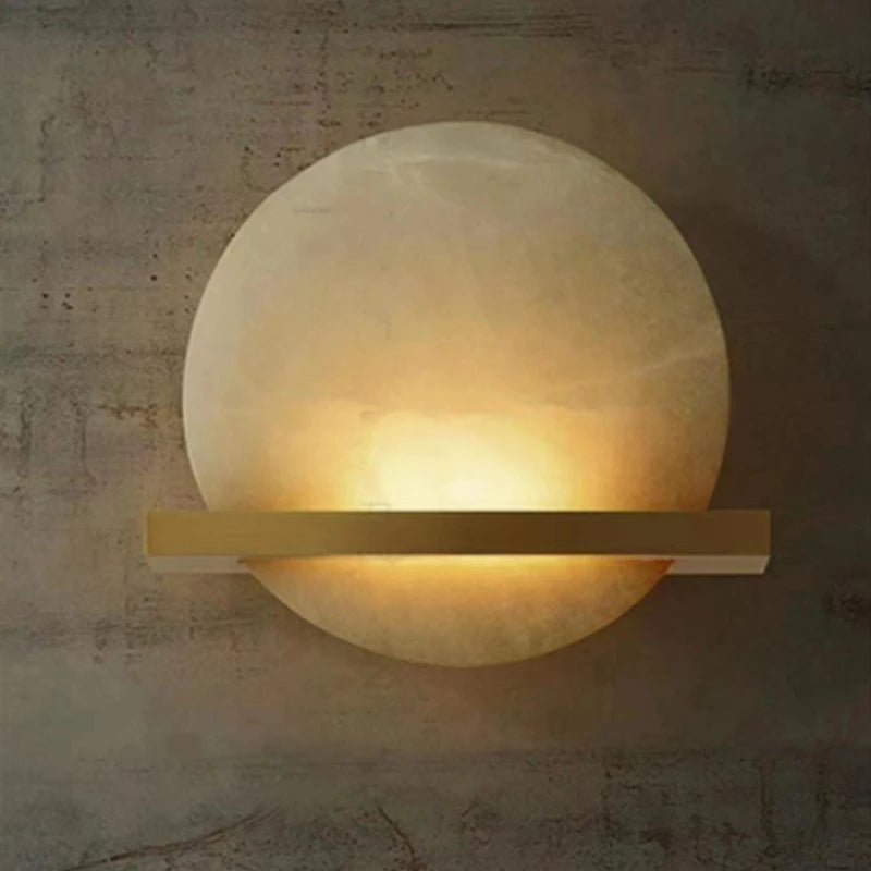applique murale ronde en marbre naturel et cuivre pour intérieur