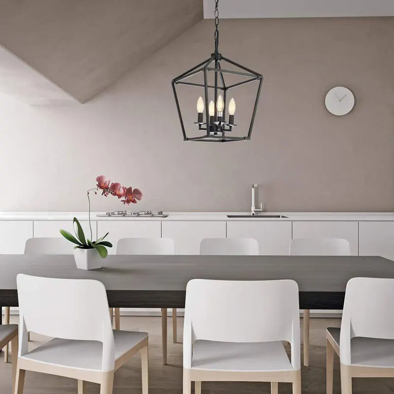 Minimalist retro black farmhouse chandelier for restaurant, kitchen, corridor and bedroom - vue 3 sur 7