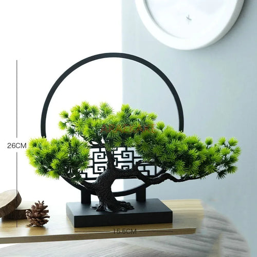 1pcs Chinese style simulation welcoming guests with pine, green plants, bonsai decorations for indoor landscaping and decoration - vue 6 sur 8