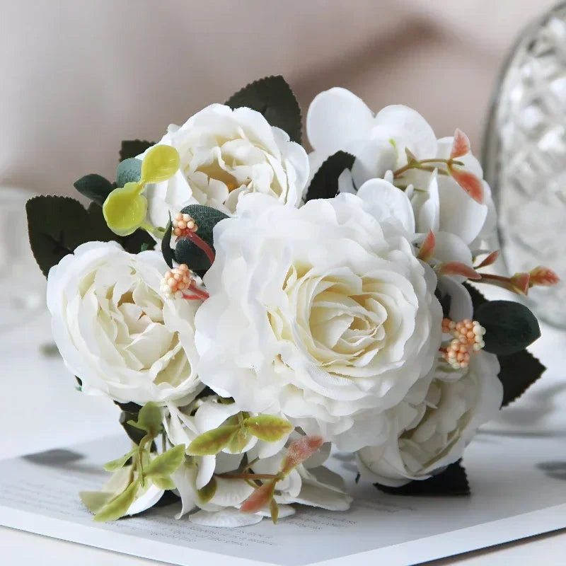 bouquet de pivoines roses en soie pour décoration intérieure - vue 10 sur 12