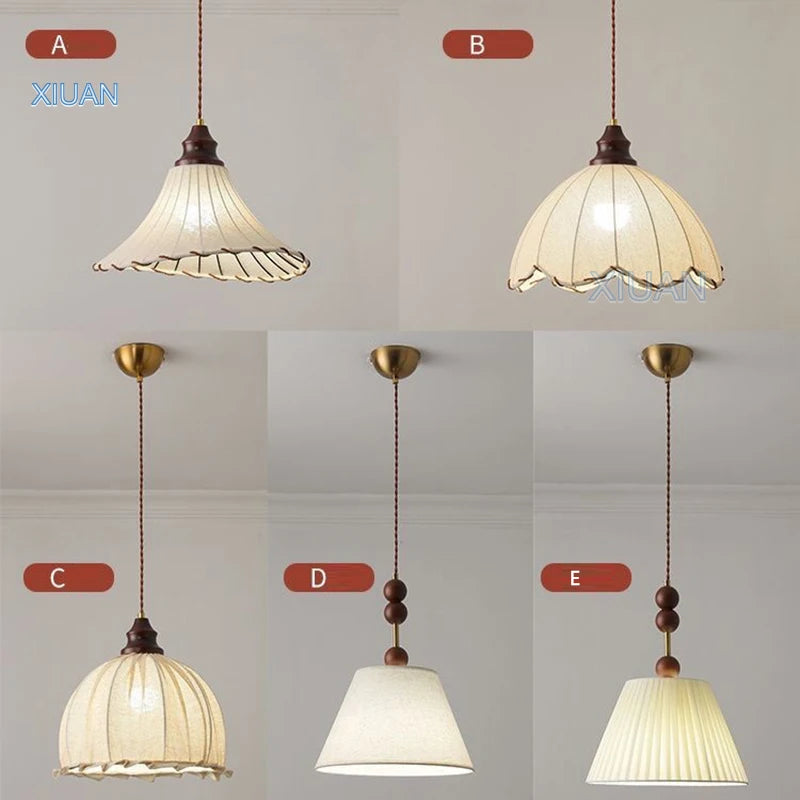 lustre suspendu rétro wabi-sabi en lin pour décoration médiévale - vue 6 sur 10