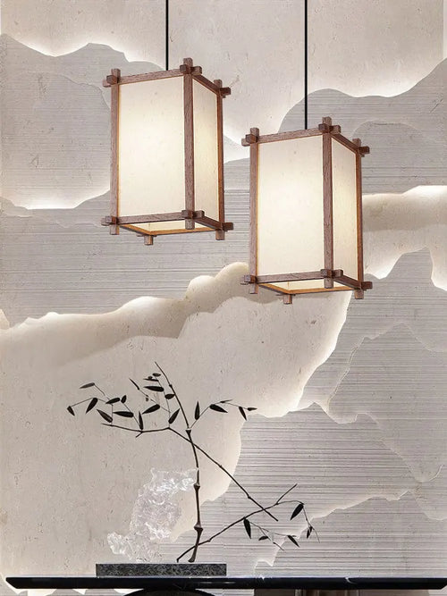 Vintage Asian zen wooden pendant light - vue 5 sur 6