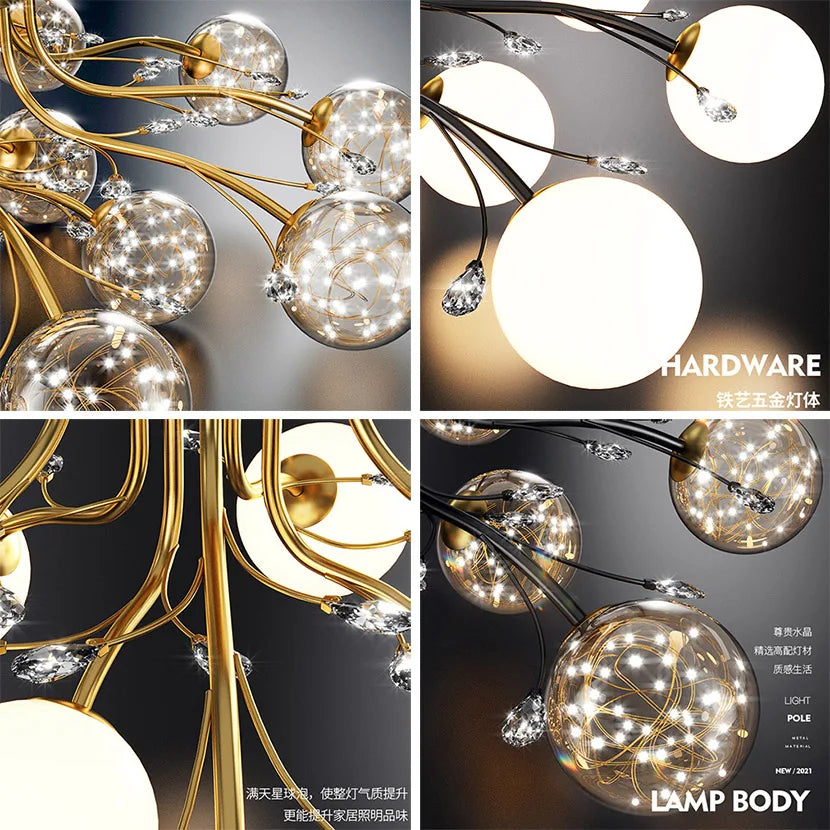 lustre noir et or en verre avec cristal décoratif étoile - vue 7 sur 18