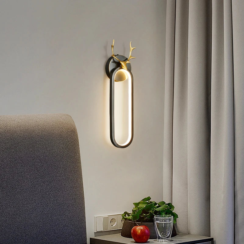 applique murale à led en cuivre tête de cerf art déco moderne - vue 3 sur 12