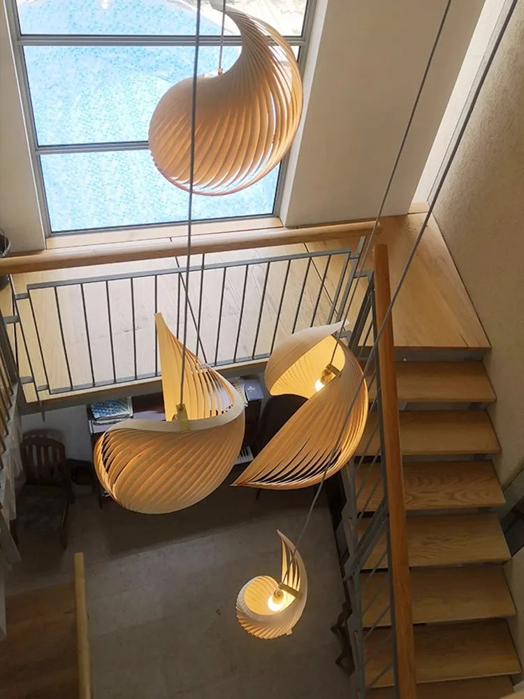 lustre nordique wabi sabi en bois design rétro décoratif - vue 4 sur 10