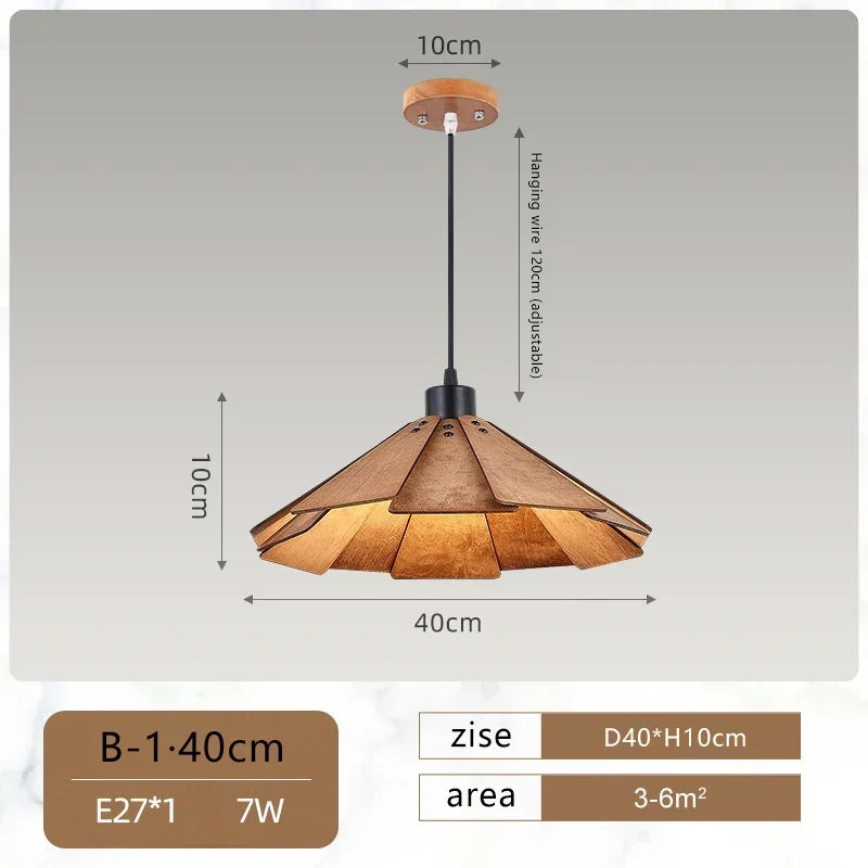 Minimalist walnut wood chandelier for modern vintage interiors