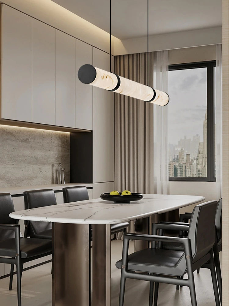 Modern Minimalist All Copper Light Luxury Resin Dining Table Island, High-end Long Strip Straight Line Lighting Decorative Lamp - vue 4 sur 12