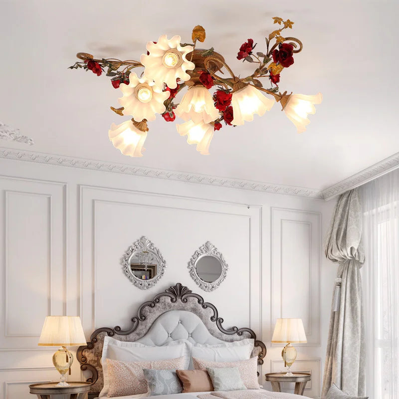 américain Rural fleur cuisine princesse filles chambre plafonnier assis lumière LED moderne plafonnier pour salon - vue 3 sur 9