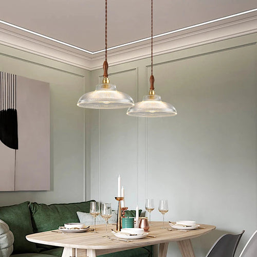 Suspension en verre pour salle à manger lustre d'îlot de cuisine moderne cuivre/bois Art Suspension lampe suspendue E27 Luminaire - vue 3 sur 10