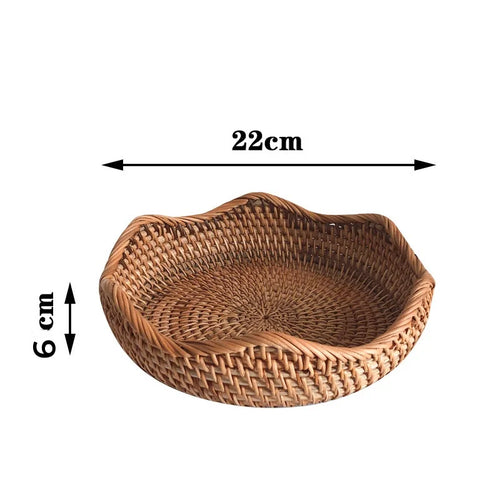 Round Rattan Woven Basket, Wicker Fruit Basket, Bread Food Kitchen Home Decor Organizer, Breadbasket For Kitchen