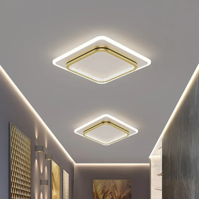 Plafond moderne à LEDs lumières pour l'entrée de la maison luminaires d'intérieur avec abat-jour en cristal lumières rondes carrées Luminaria - vue 5 sur 14