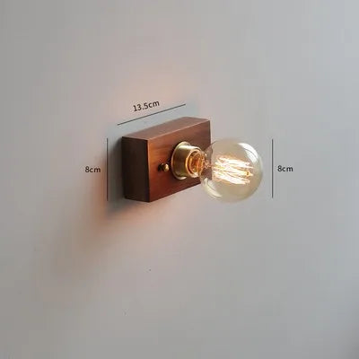 Vintage walnut wall light with switch and pull cord