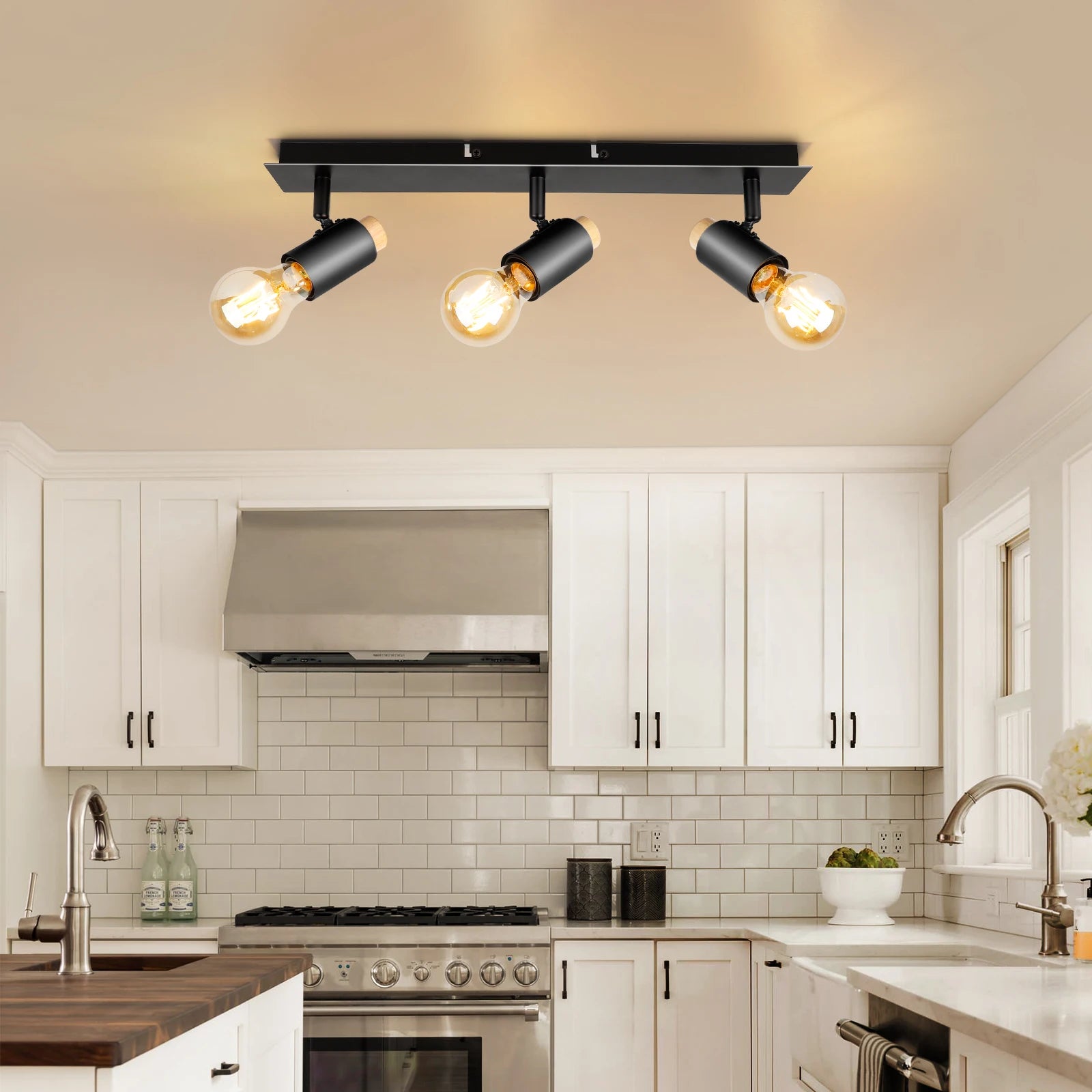 plafonniers Kimjo noir bois rotatif Spot luminaires plafond E27 - vue 5 sur 6