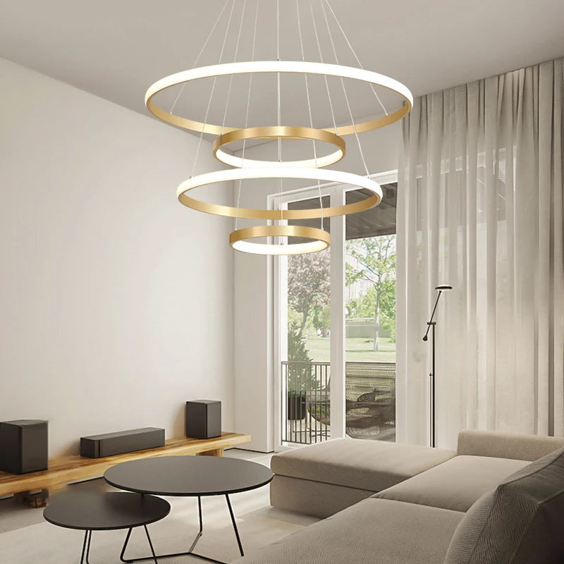 lustre moderne style nordique avec télécommande et anneau lumineux - vue 5 sur 30