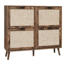 Shoe Cabinet Retro Country House Style, with 4 Rattan Flaps, Wooden Shoe Rack, Shoe Storage Chest for 20-36 Pairs of Shoes