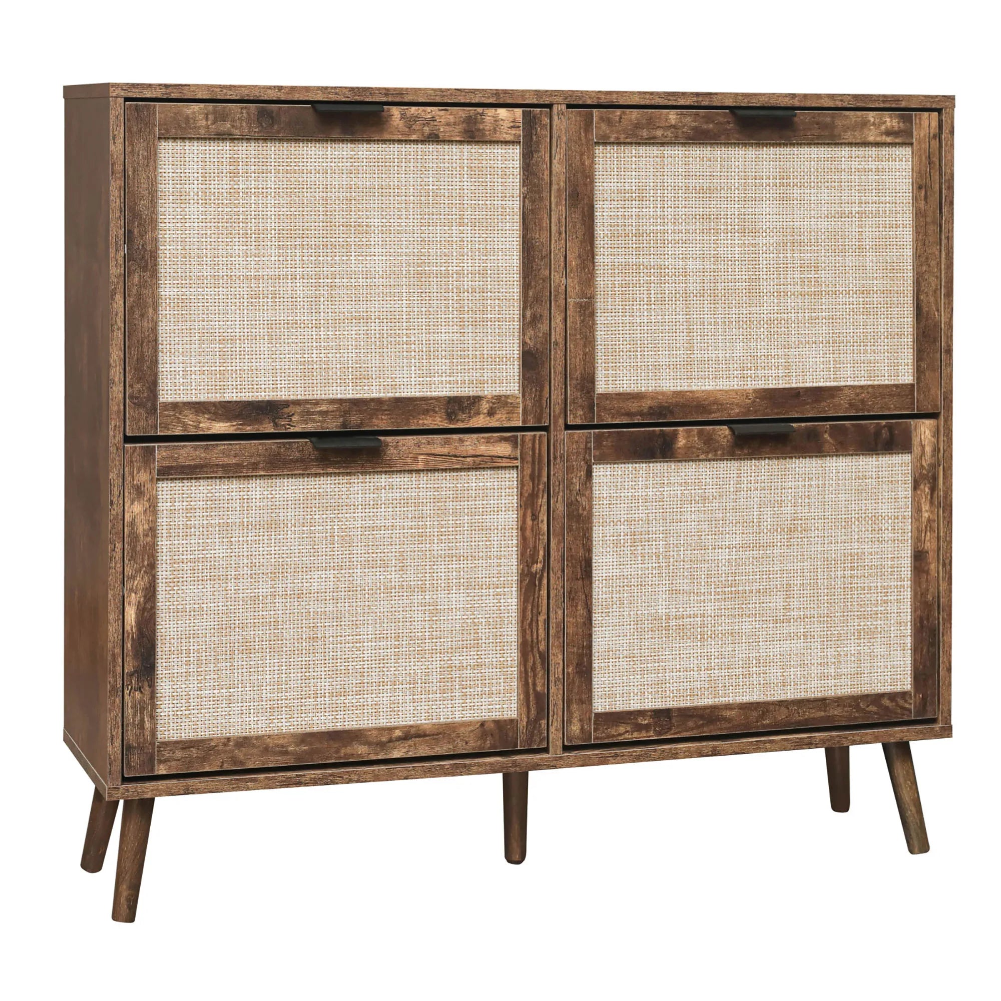 Shoe Cabinet Retro Country House Style, with 4 Rattan Flaps, Wooden Shoe Rack, Shoe Storage Chest for 20-36 Pairs of Shoes - vue 9 sur 10
