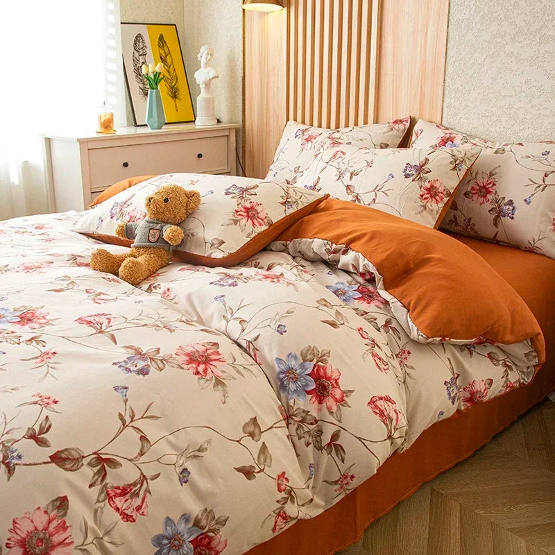 housse de couette imprimée fleurs en coton lavé