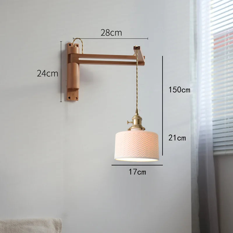 applique murale led rétro japonaise télescopique en laiton et verre - vue 5 sur 15