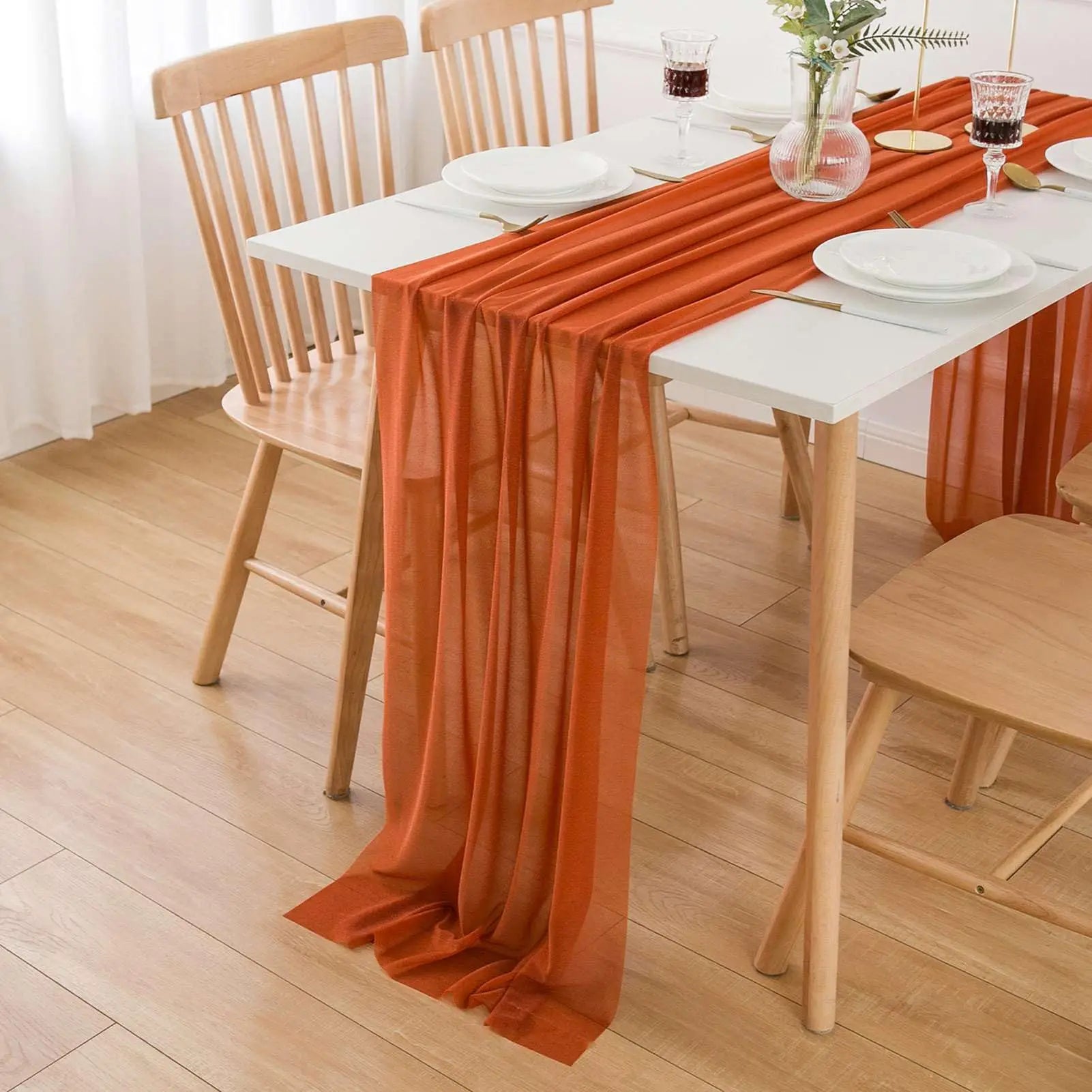 Chemin de table mousseline bohème transparent lot 4 - vue 3 sur 7