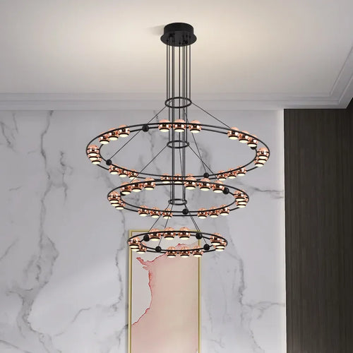 SANDYHA Nordique Moderne LED Lustre Anneau Circulaire De Luxe Haricot Duplex Suspension pour Salon Salle À Manger Chambre Éclairage