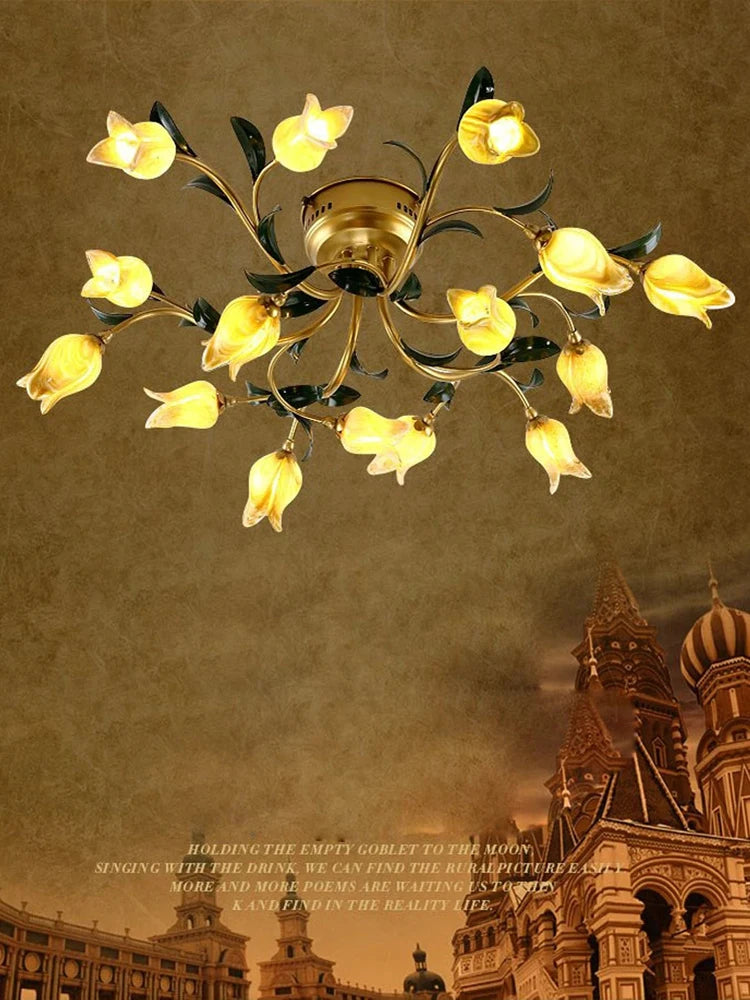 plafonnier LED en forme de fleur en verre et fer - vue 3 sur 8