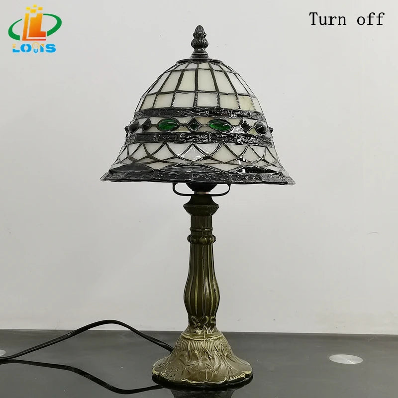 lampe de table style tiffany en verre décoratif antique - vue 6 sur 6
