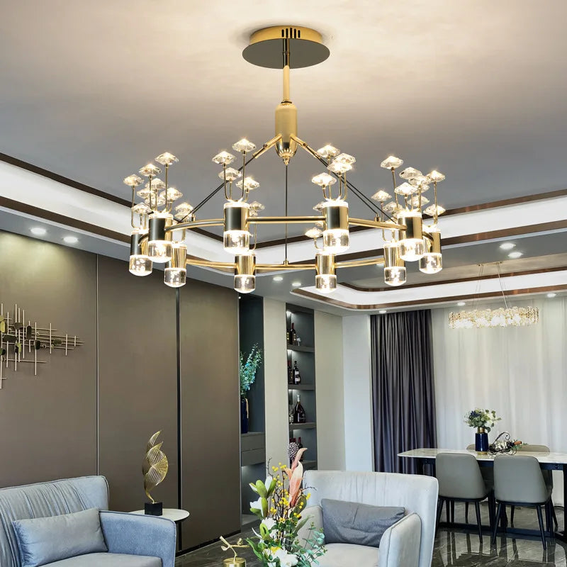 lustre long en cristal style européen avec branche simple en aluminium - vue 4 sur 12