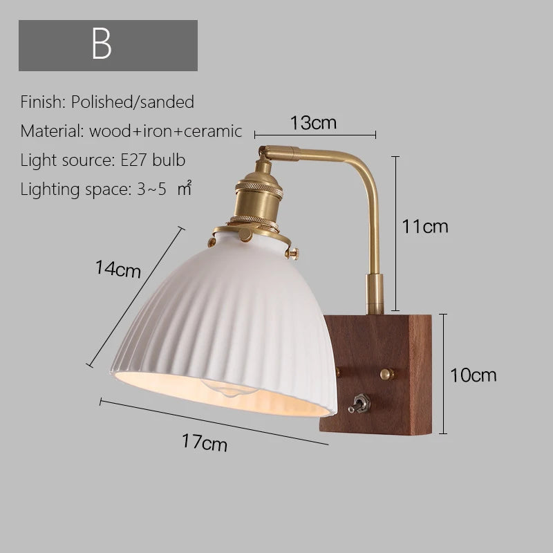 Minimalist Japanese wall light in wood and vintage glass - vue 9 sur 12