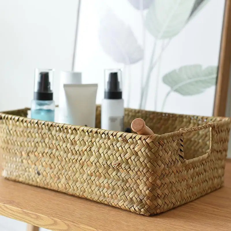 panier de rangement en paille tressée pour organisation - vue 5 sur 9