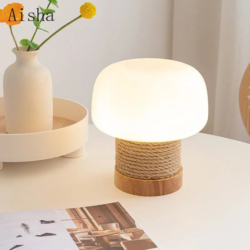 suspension wabi-sabi en verre blanc avec corde de chanvre - vue 5 sur 10