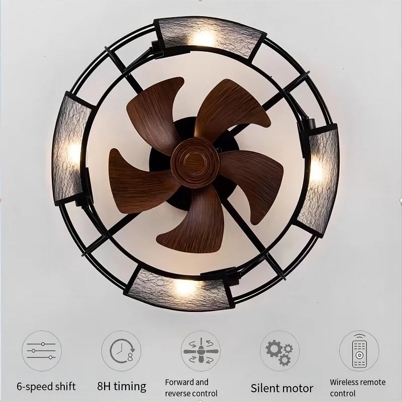 plafonnier rétro avec ventilateur et lumière design moderne - vue 6 sur 8