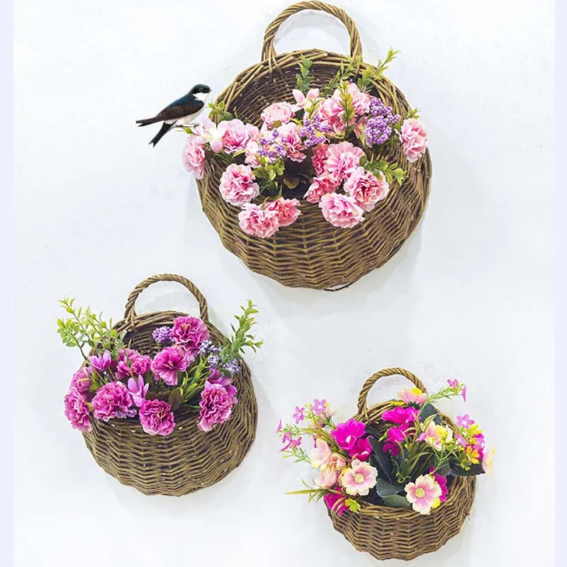 jardinière murale en rotin et osier pour plantes - vue 4 sur 12
