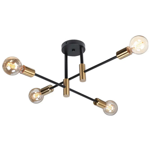 plafonnier rétro en fer forgé LED noir et or E27 lumière salon barre décoration moderne luminaire maison - vue 18 sur 19
