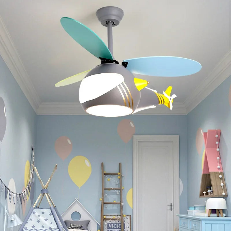ventilateur créatif hélicoptère pour chambre d'enfant décorative - vue 2 sur 9