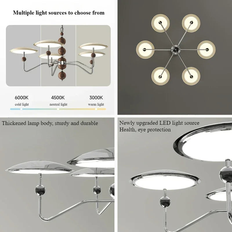lustre moderne nordique design soucoupe volante avec lumière led - vue 4 sur 11