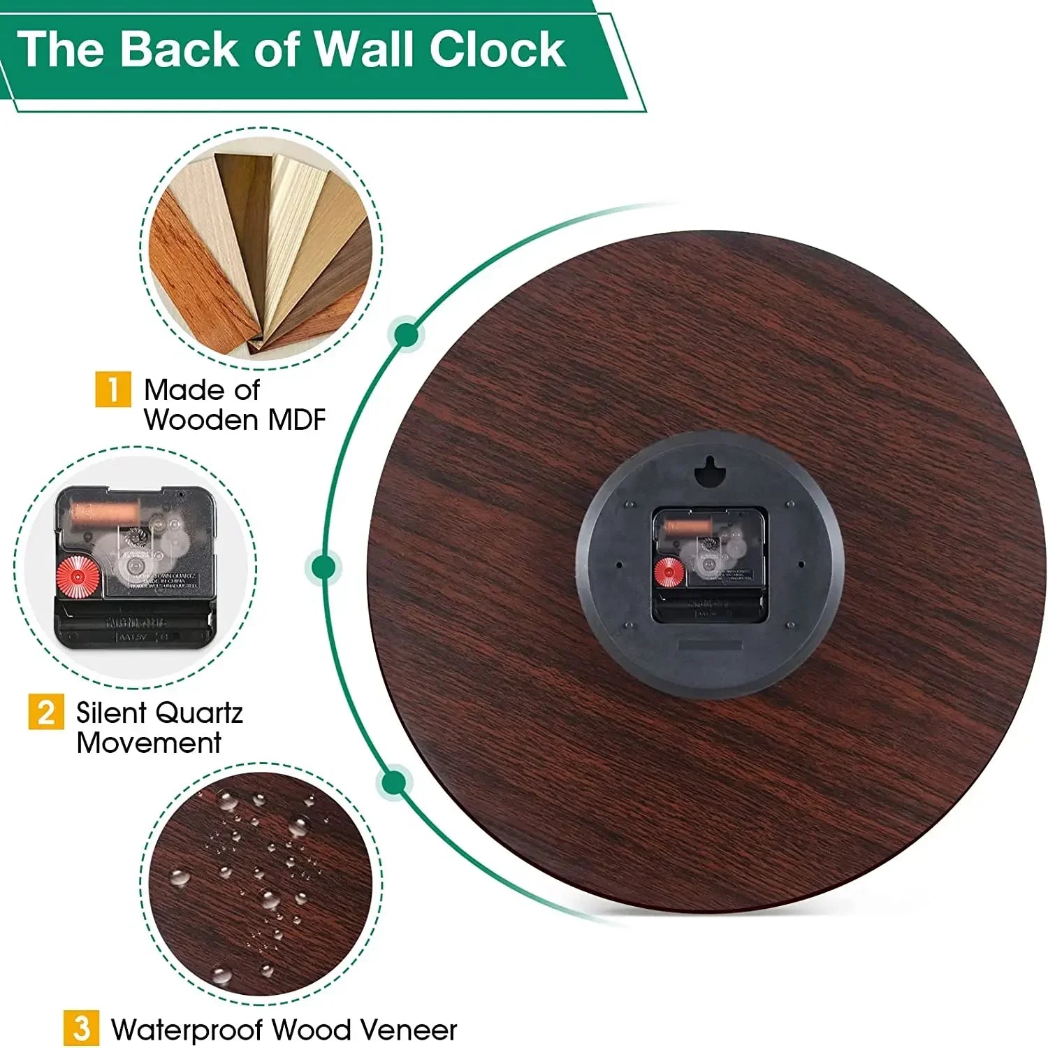 horloge murale rétro silencieuse pour décoration intérieure moderne - vue 7 sur 19