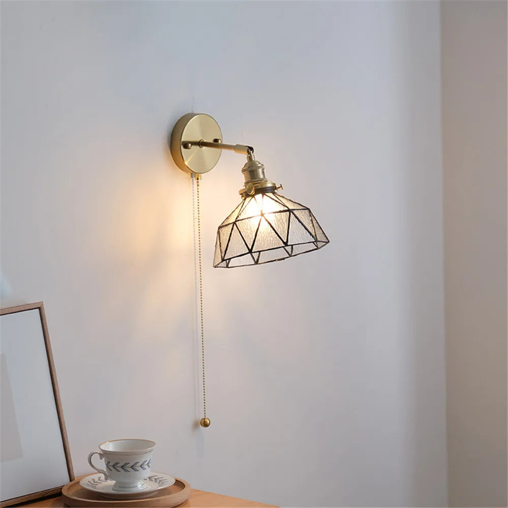 applique murale led style nordique abat-jour en verre et cuivre avec interrupteur - vue 3 sur 9