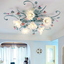 plafonnier led en fer fait main avec fleur de rose style américain coréen