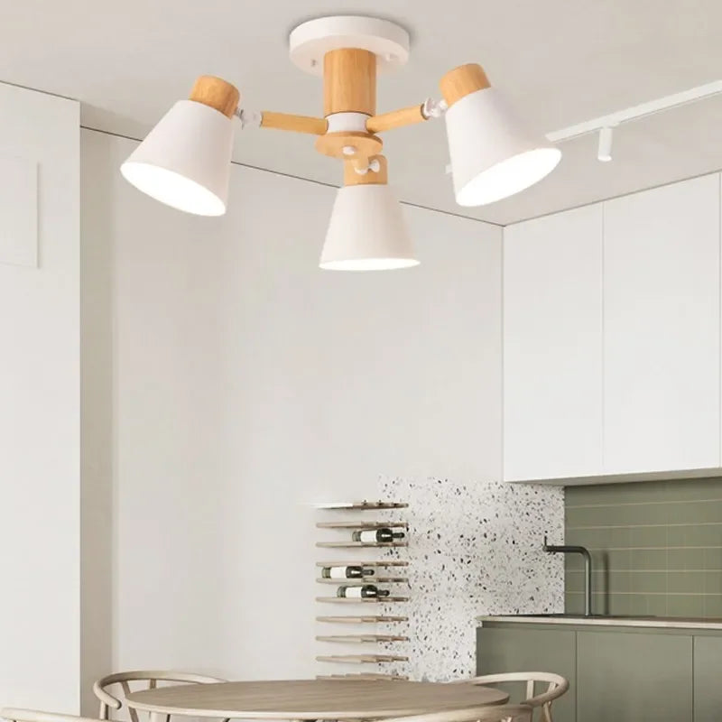 Plafonnier de Lustre LED en bois massif nordique pour/salon/chambre/Lhôtel Restaurant décoration de la maison lampes d'éclairage modernes - vue 4 sur 10