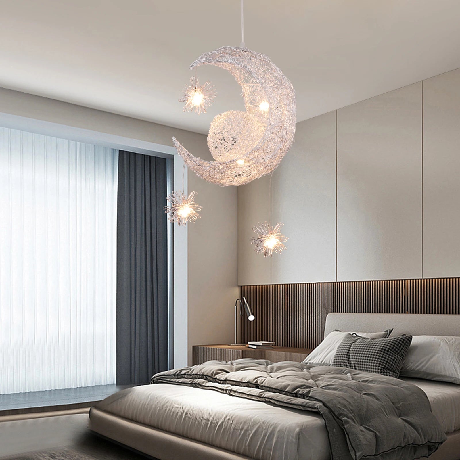 lampe suspendue créative en forme d'étoile et de lune led - vue 9 sur 8