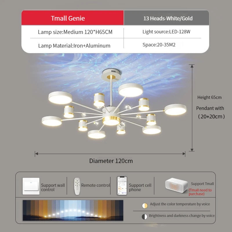 lustre led d'aurores boréales en cristal luxueux suspendu au plafond