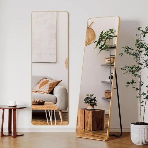 Full Length Mirror 162x53cm Full Body Mirror Rectangle Free Standing Wall Mounted Leaning Hanging Floor Mirrors, Black/Gold - vue 3 sur 12