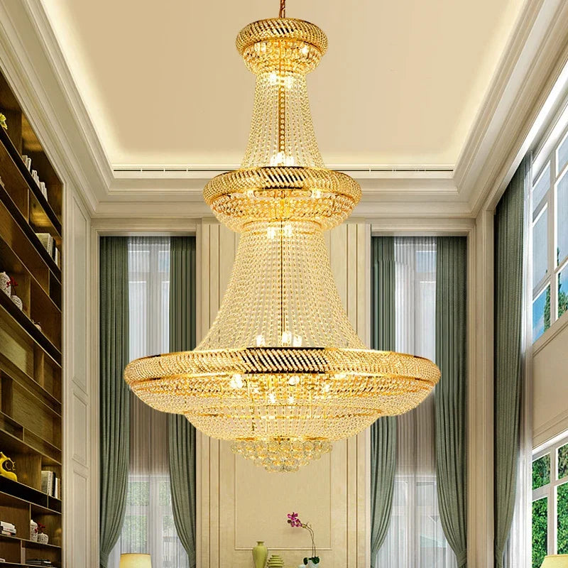 lustre moderne en cristal led pour hall d'entrée luxueux - vue 4 sur 8