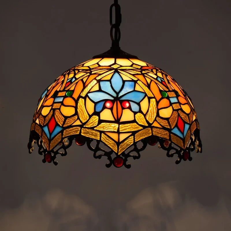 Lustre en verre coloré Tiffany rétro européen - vue 5 sur 29